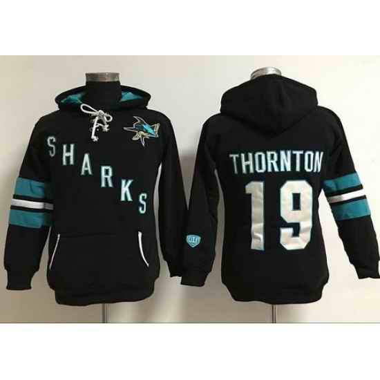 San Jose Sharks 19 Joe Thornton Black Women Old Time Heidi Hoodie NHL Hoodie